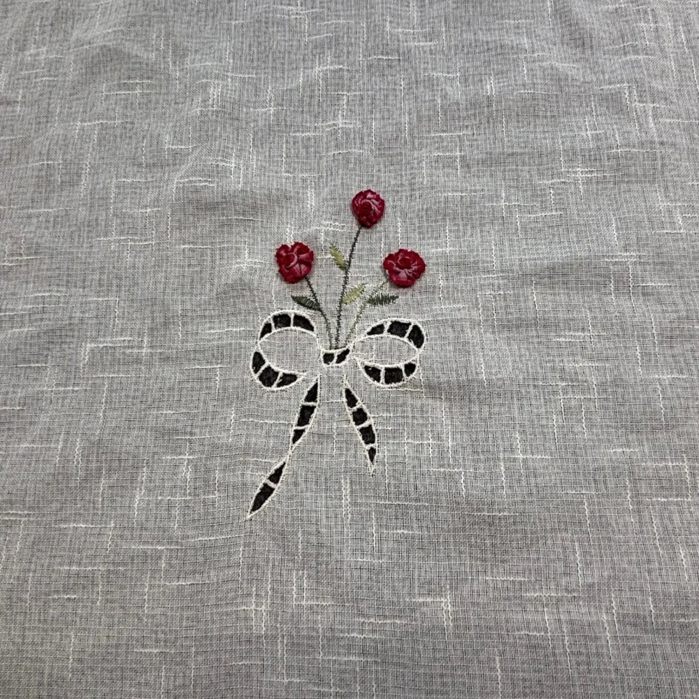 Vintage Kitchen Cafe Curtain Red Gingham White Floral Embroidery Boho Farmhouse
